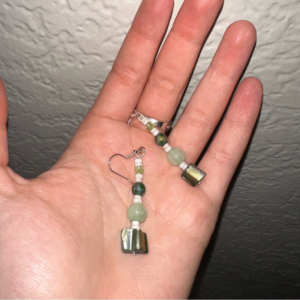 Handmade Earrings: Mother of Pearl, Puka Shell, Jade
